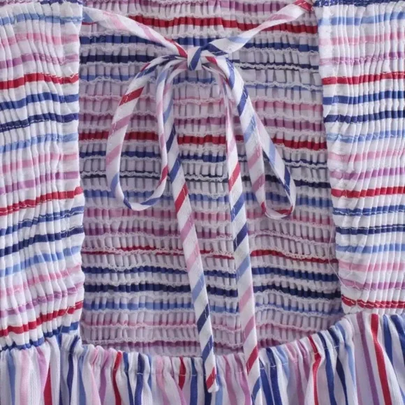 Ella Striped Smocked Strappy Open Back Tiered Maxi Dress - Picture 7 of 8